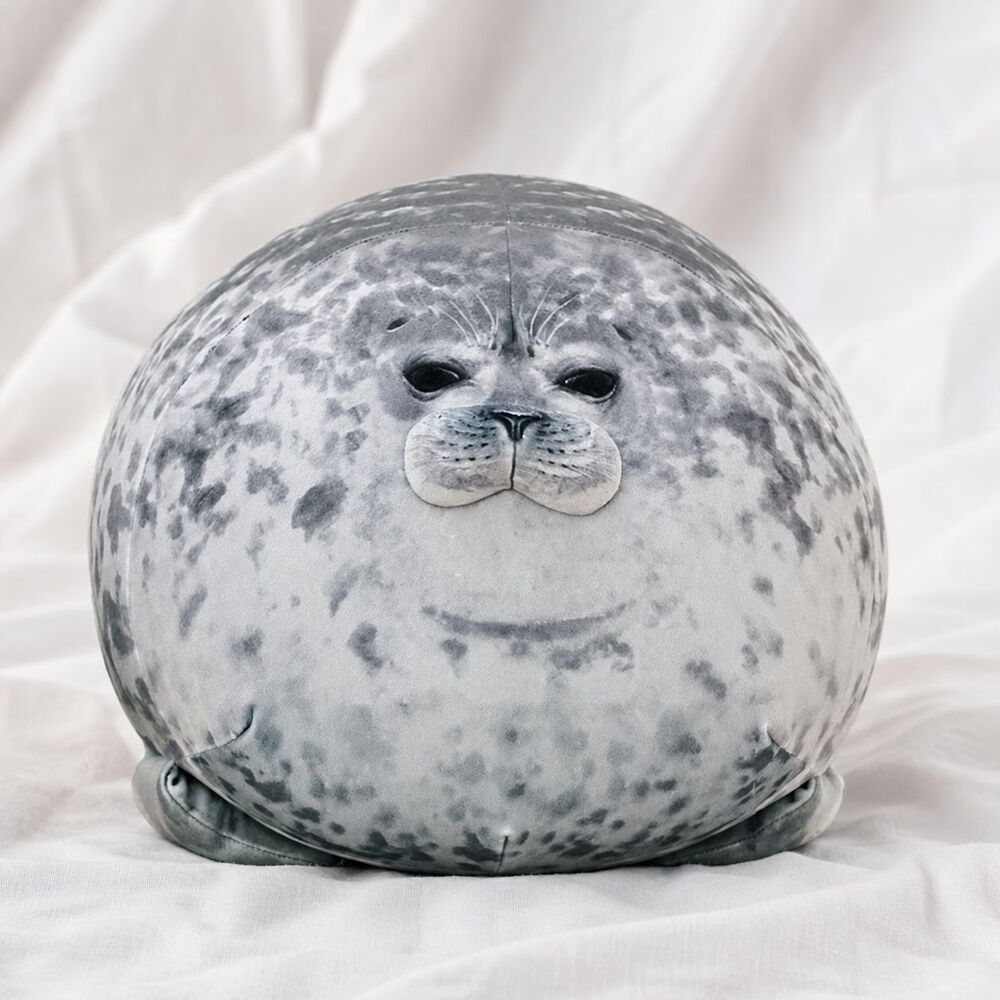 YESGIRL Large Seal Plush Pillow 23.7" Gray Spotted Stuffed Animal Toy New